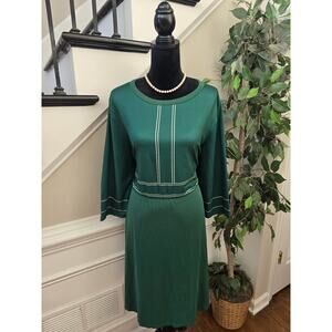 Shein Curve Fit & Flare Dress 2XL Green Patchwork Round 3/4 Sleeve Drop Shoulder